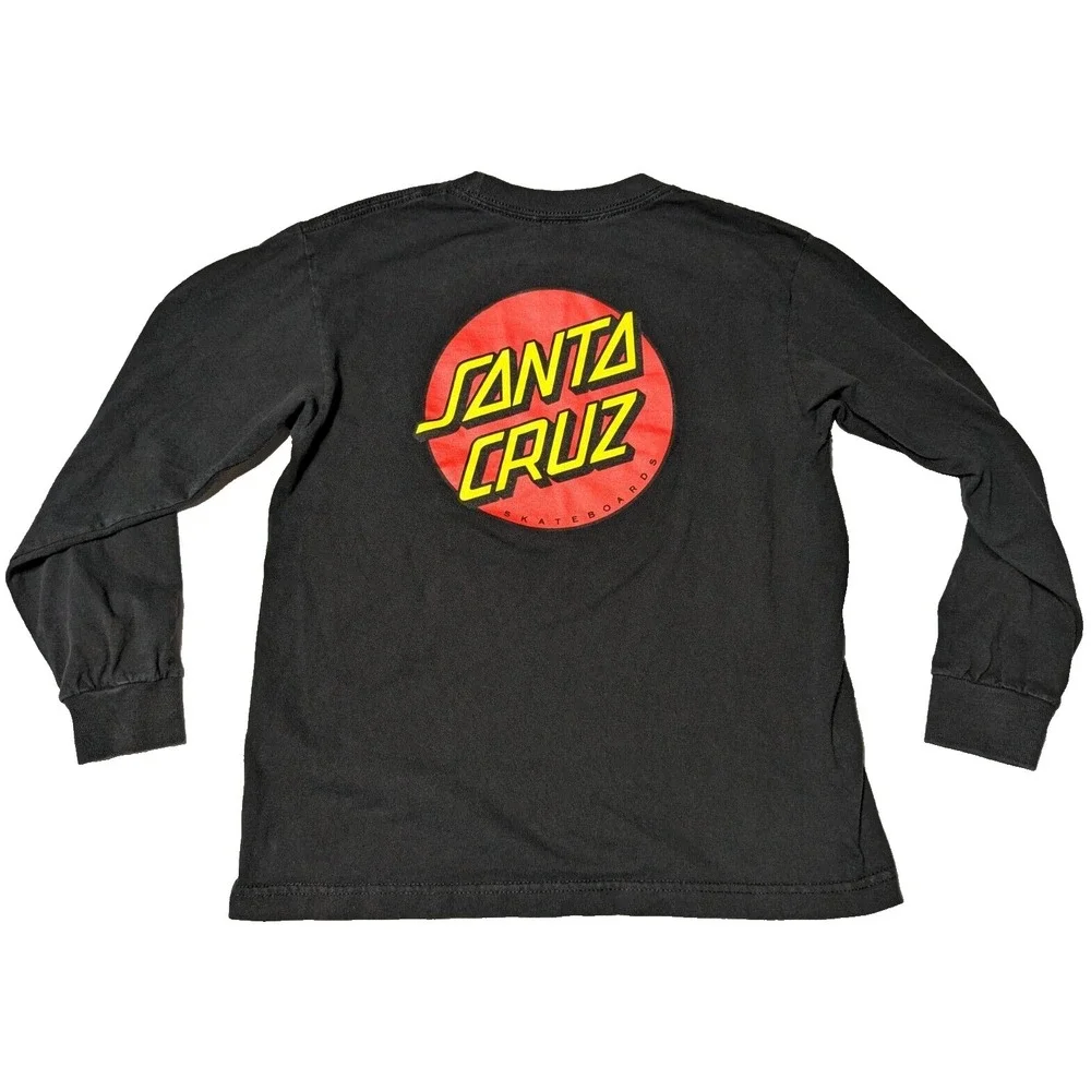 SANTA CRUZ Double-Sided DOT LOGO‎ Black Cotton Long Sleeve T-Shirt - Boys Medium